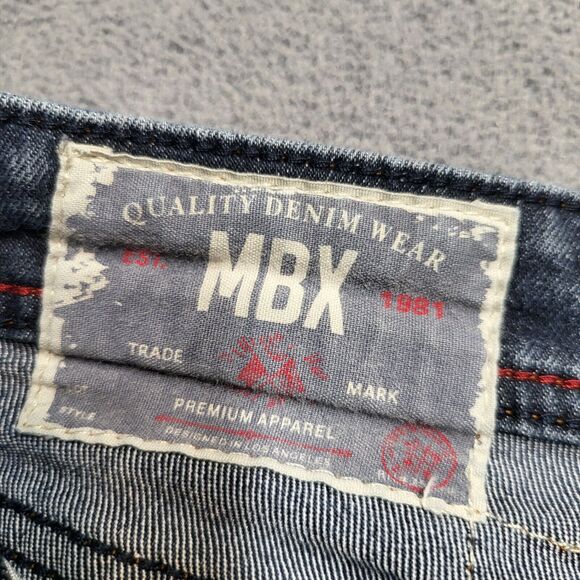 MBX Jeans Mens 34x29 Blue Slim Fit Straight Leg Distressed Stretch Denim - Picture 3 of 10